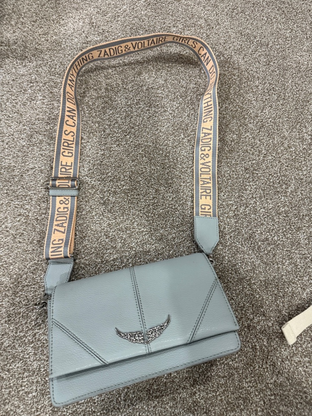Zadig & Voltaire Light Blue Leather Crossbody Bag with Beige Logo Strap